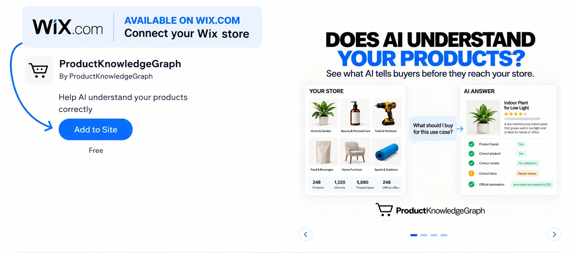 ProductKnowledgeGraph Wix integration for connecting product data to AI shopping